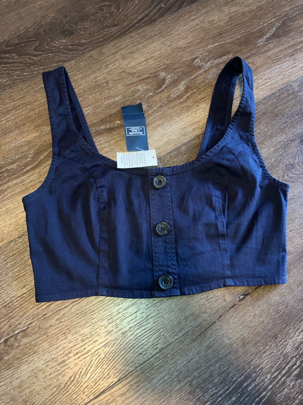 NWT Abercrombie & Fitch Navy Button-Front Crop Top S - Picture 3 of 4